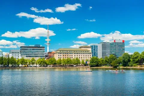 Hamburg, Germany: View of the Alster Lake in the downtown Stock Photos