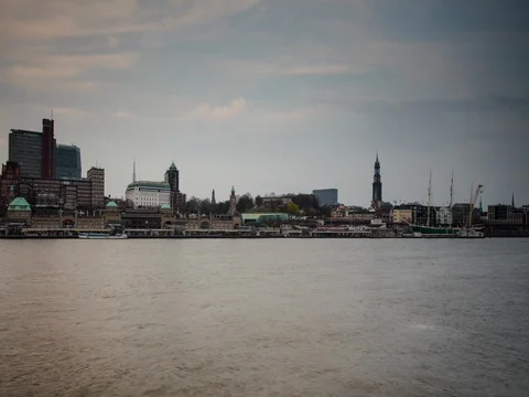 Hamburg, Germany - view over river Elbe at sunset - Timelapse Stock Footage 75272542