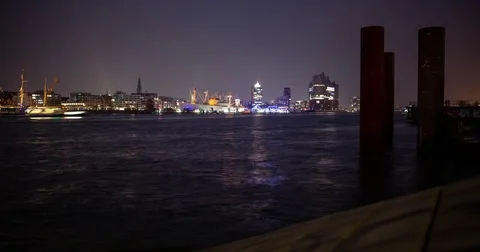 Hamburg, Germany - view over river Elbe and Elbphilharmonie - Timelapse Stock Footage 75273760