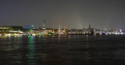 Hamburg, Germany - view over river Elbe - Timelapse with zoom out Stock Footage 75276678