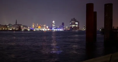 Hamburg, Germany - view river Elbe and Elbphilharmonie - Timelapse with zoom out Stock Footage 75273794