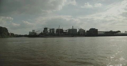 Hamburg Harbour facility cloudy day with bird flying by 库存影片 134464099