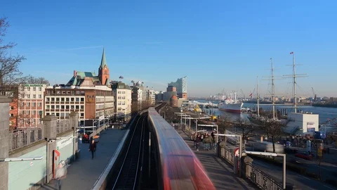 Hamburg iconic view timelapse from St Pauli on a sunny day Video stock 104455229