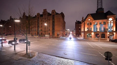 Hamburg panning timelapse above a road junction in the evening Stock Footage