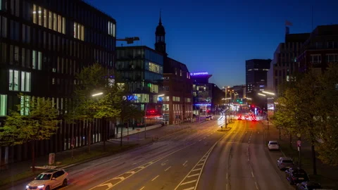 Hamburg Skyline and Traffic Timelapse - Late Evening Clear Autumn Day Stock Footage 240506953