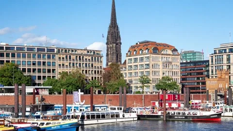 Hamburg Skyline Timelapse Showcasing Iconic Gothic Structures Stock Footage 308169850