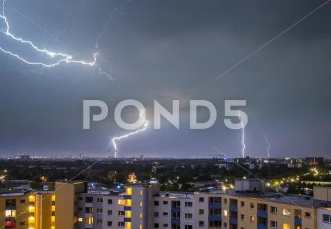 Hamburg Thunderstorm Lightning Stock Photos