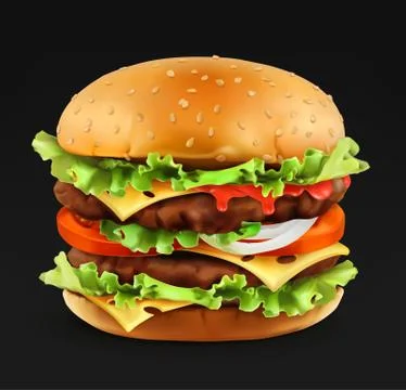 Hamburger, 3d realistic vector icon Иллюстрация