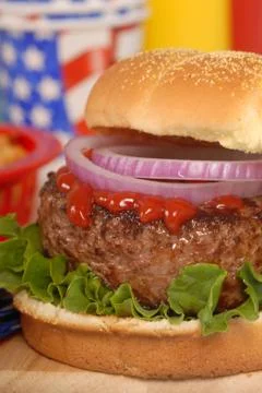 Hamburger in a 4th of july setting Stock Photos