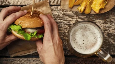 Hamburger and beer Stock Footage 81233364