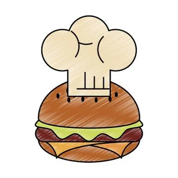 Hamburger and chef hat scribble Stock Illustration
