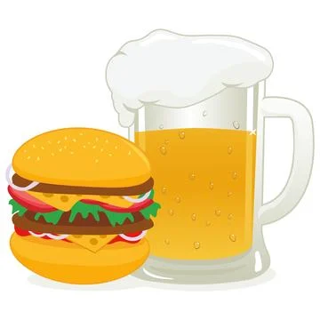 Hamburger and cold beer. Vector illustration Stock Illustration