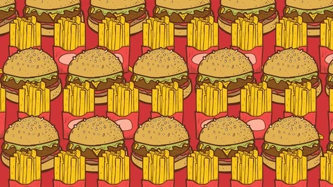 Hamburger And Fries Pattern. 4K, 60fps Stock Footage 114249966