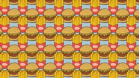 Hamburger And Fries Pattern. 4K, 60fps Stock Footage 114250047