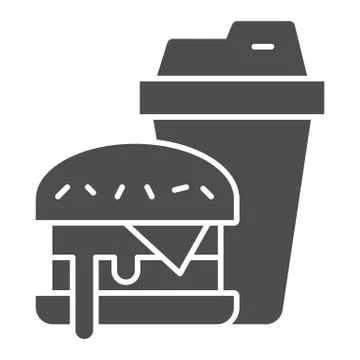 Hamburger and glass of cola solid icon, Fast food concept, Burger with soft Stock Illustration