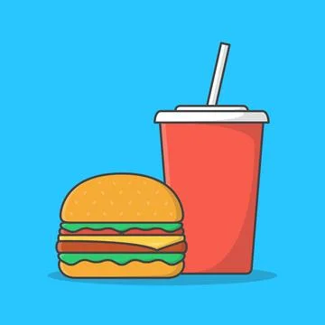 Hamburger and Soda Vector Icon Illustration. Fast Food Flat Icon Stock Illustration