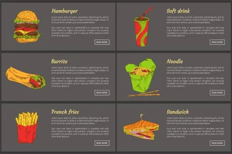 Hamburger and Soft Drink Set Vector Illustration Stock Illustration