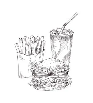 Hamburger and Soft Drink Set Vector Illustration Stock Illustration