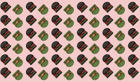 Hamburger black green Pattern background on Pink. Illustrazione stock