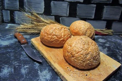 Hamburger buns, wheat Stock Photos