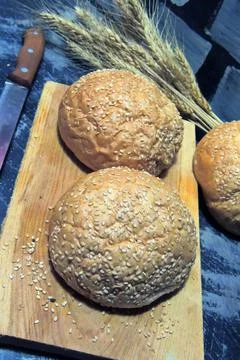 Hamburger buns, wheat Stock Photos
