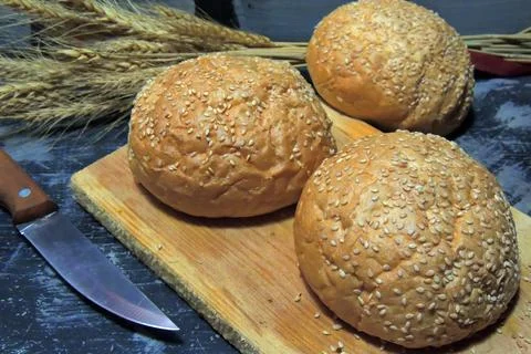 Hamburger buns, wheat Stock Photos