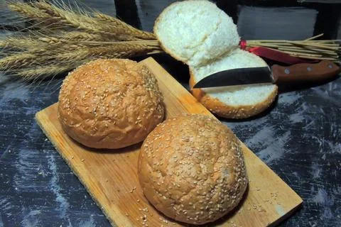 Hamburger buns, wheat Stock Photos