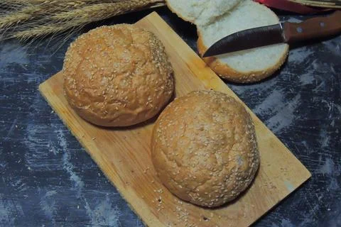 Hamburger buns, wheat Stock Photos
