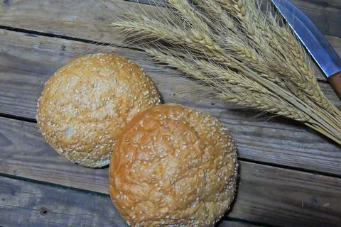 Hamburger buns, wheat Stock Photos