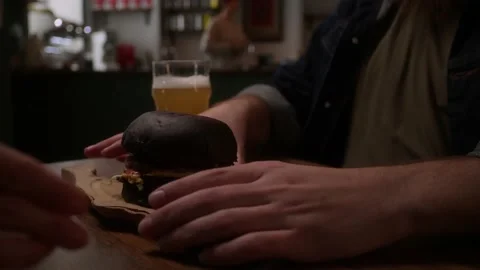 Hamburger in the cafe Stock Footage 223883388