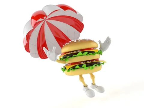 Hamburger character with parachute Stock Illustration