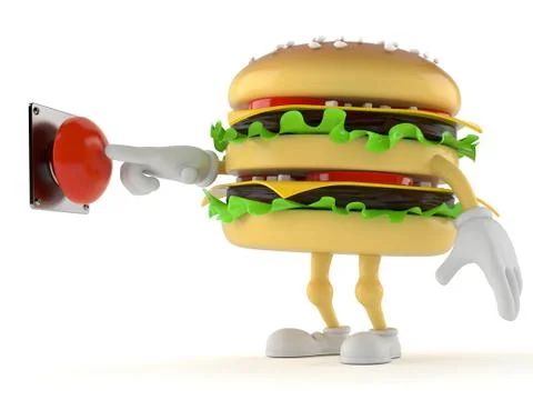Hamburger character with push button Stock Illustration