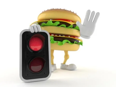 Hamburger character with red light Stock Illustration