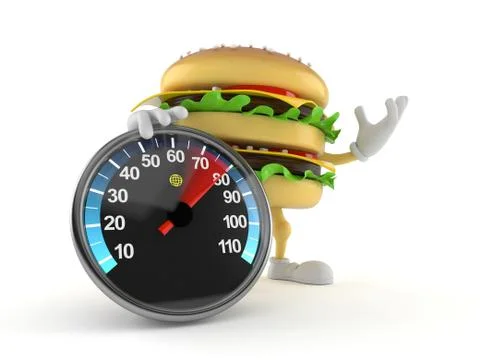 Hamburger character with speed meter Stock Illustration