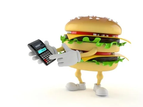 Hamburger character using calculator Stock Illustration