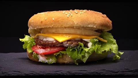 Hamburger With Cheddar Cheese Stock Footage 169800592