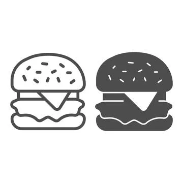 Hamburger with cheese and cabbage line and solid icon, englishbreakfast concept Stock Illustration