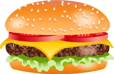 Hamburger with cheese and tomato, vector illustration Stock Illustration