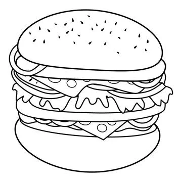 Hamburger with cheese. Vector black and white coloring page Stock Illustration