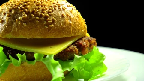 Hamburger close-up on a plate Stock Footage 88368022