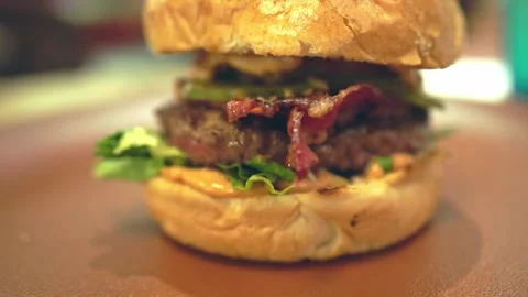 Hamburger closeup. Stock Footage 283461679