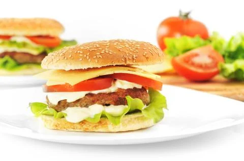 Hamburger with cutlet Stock Photos