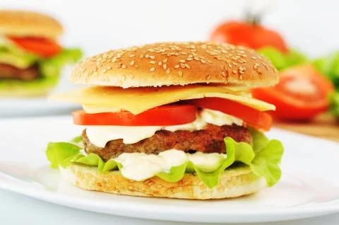 Hamburger with cutlet Stock Photos