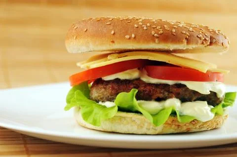 Hamburger with cutlet Stock Photos