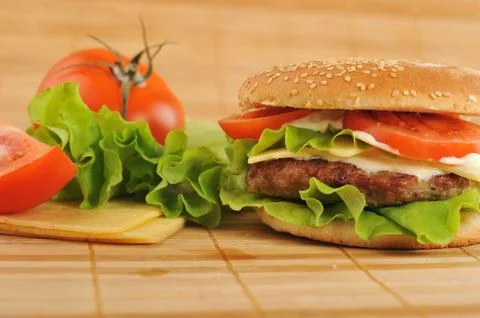 Hamburger with cutlet Stock Photos