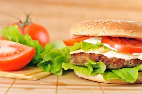 Hamburger with cutlet Stock Photos