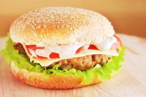 Hamburger with  cutlet Stock Photos