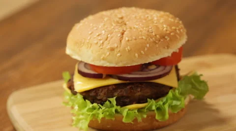 Hamburger on cutting board Stock Footage 47290053