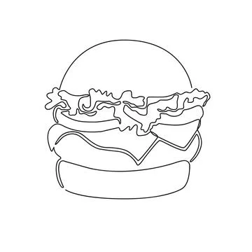 Hamburger drawn with one continuous line. line art Stock Illustration