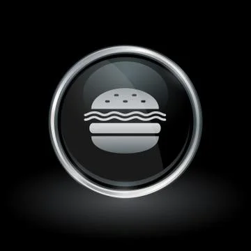 Hamburger fast food icon inside round silver and black emblem Stock Illustration